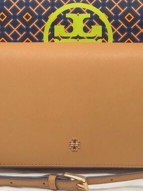 Tory Burch Camel/Tan Leather Crossbody with Gold Logo